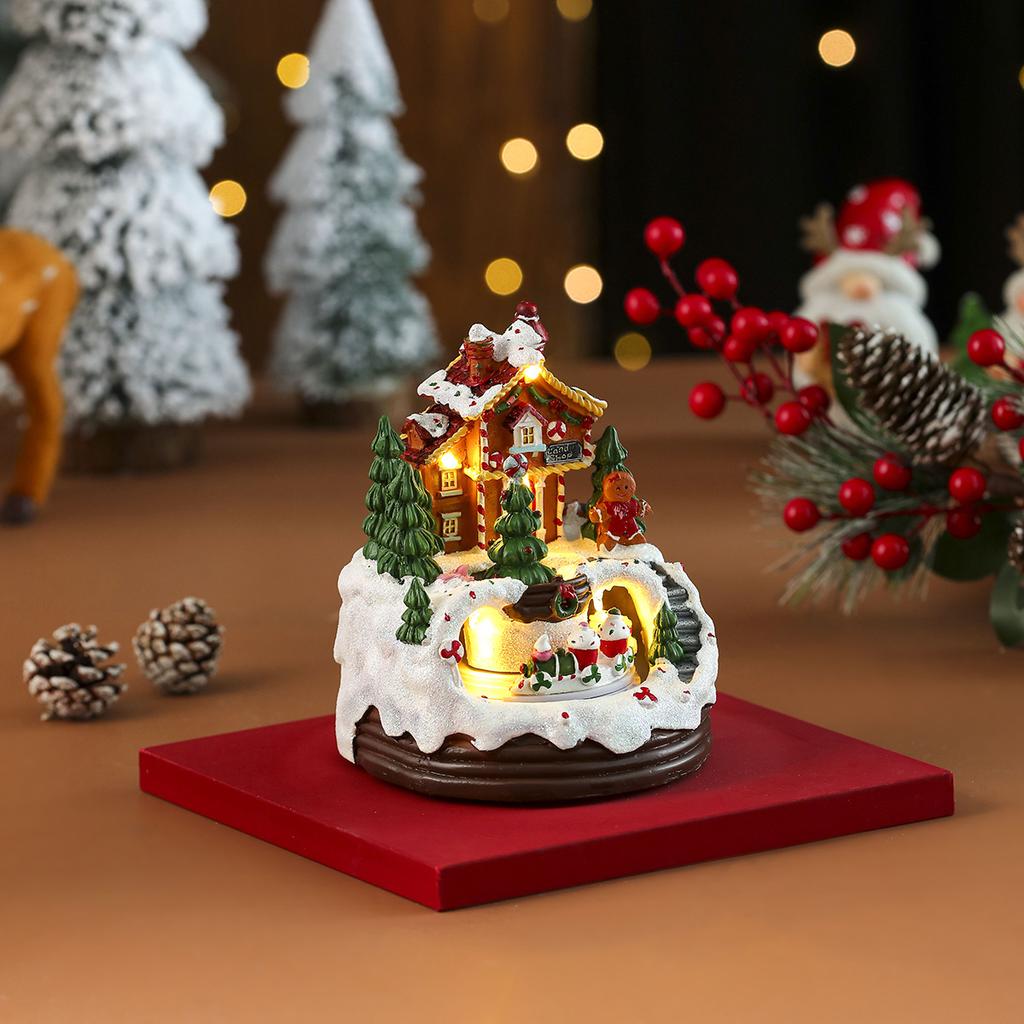 Christmas House Village Electric Music Box Glowing Christmas Snow Village Santa Claus House Miniature Ornaments Xmas Decor