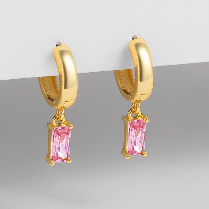 

New Zircon Small Hoop Earrings for Women Multicolor Rectangle Crystal Pendant Cartilage Huggies Ear Buckle Fashion Zircon розовый