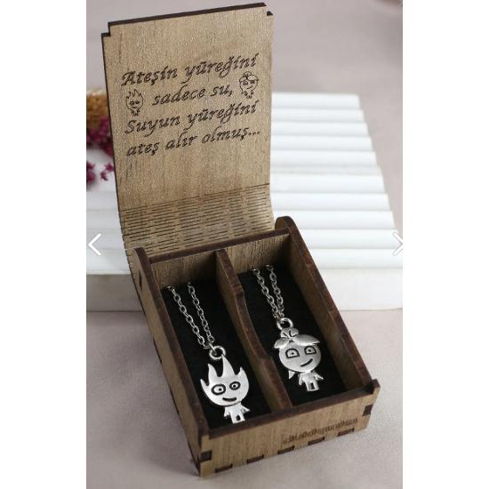 Fire and Water Silver Color Couple Lover Best Metal Necklace Written In Gift Box
