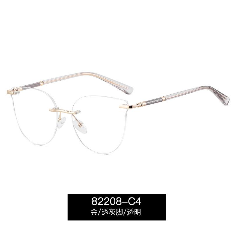 

Spring Hinge Transparent Rimless Eyeglasses Female Cut Edge Large Cat Eye Anti-Blue Lightweight Eyeglasses Trendy Plain Glass Spectacle