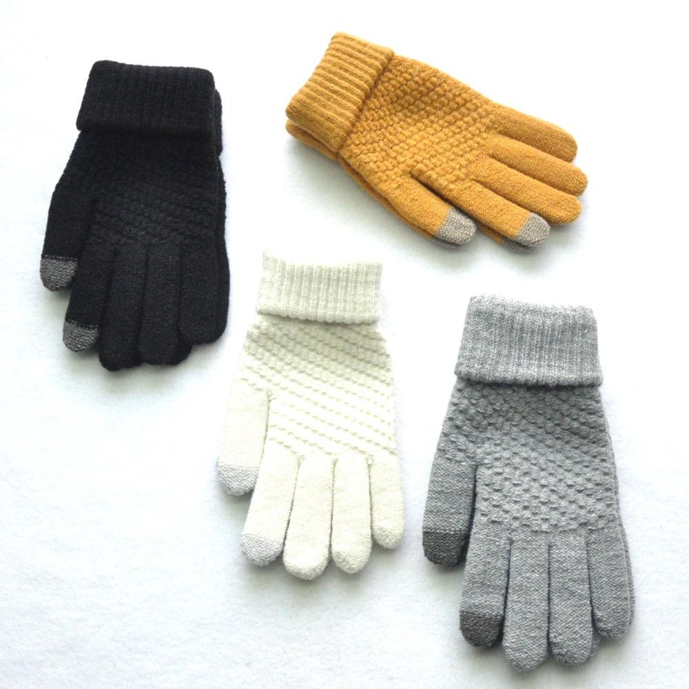 Adult men and women winter warm plush thickened wool gloves, pineapple pattern jacquard