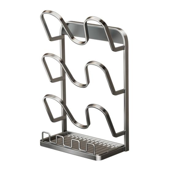 Pot Lid Storage Rack Pot Lid Holder with Spoon Rest While Cooking Carbon Steel Pan Lid Organizer with Removable Drip Tray for Kitchen Cabinets