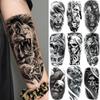 1 Sheet Death Skull Lion Temporary Tattoos For Men Women Adults Fake Wolf Skeleton Tattoo Sticker Sleeve Black Zeus