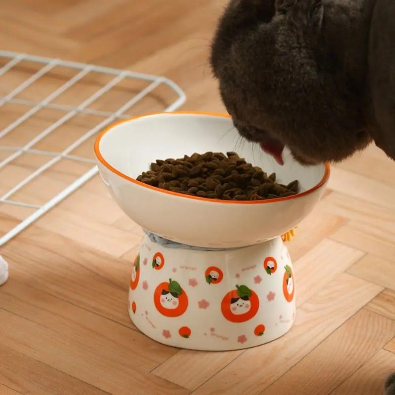 Multi-use Ceramic Cat Bowl Cute Anti Tipping Pet High Foot Bowl Slanted Mouth Non-slip Pet Drinking Feeder Kitten Puppy