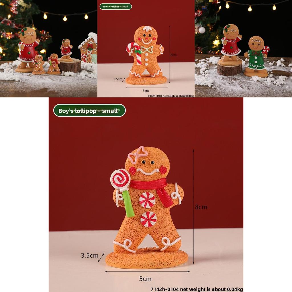 Christmas Gingerbread Man Decor Resin Cartoon Holiday Tabletop Ornament For Festive Atmosphere