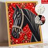 Sparkling Pearl Painting Kit with Frame Majestic Black Horse Portrait Bead Art Canvas Relaxing Craft Home Wall Decor Birthday Gift