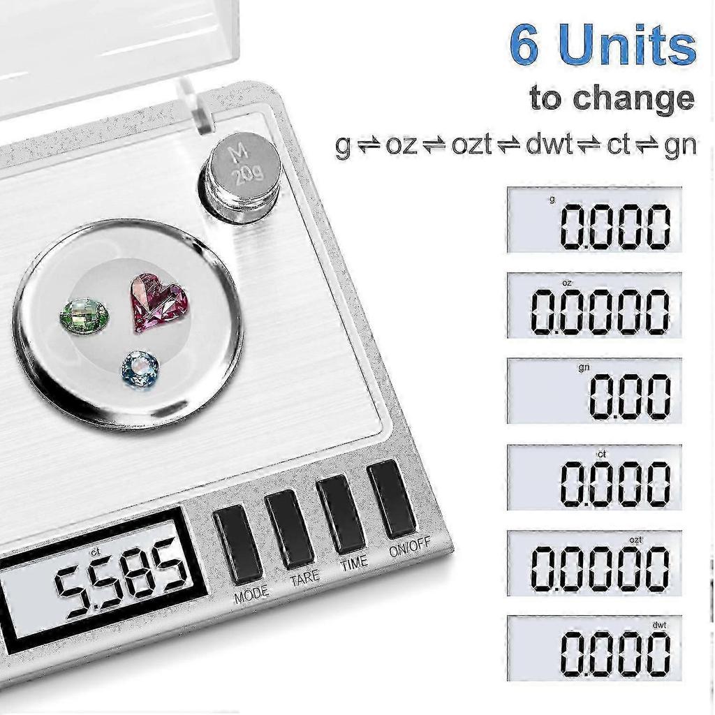 Mini Digital Scale 50g 0.001g High Precision Stainless Steel Jewelry Powder Scale with Calibration Weight