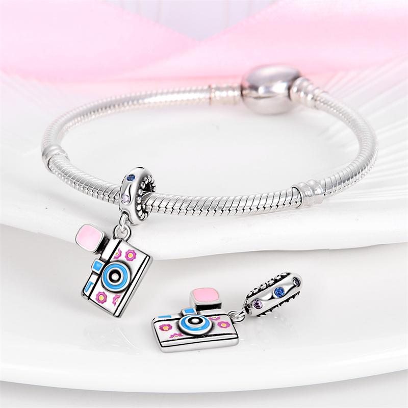 Charm Bead Charms Authentic copper Blue Travel Camera Pendant Bead Charms Compatible With Bracelets Diy Fine Gift Women Delicate Jewellery Accessory