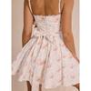 Rose Xiaoyu House Same Sweet Light Cream Rose Print Bowknot Decoration Waist Hugging Sling Dress