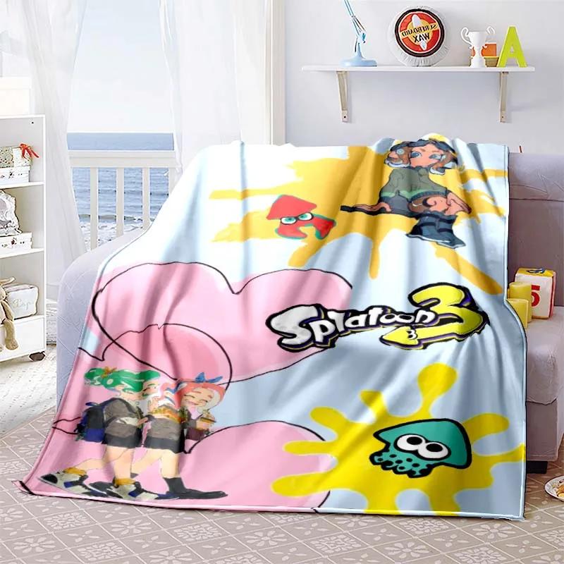 Gra 3D, Splatoon, Modny Uroczy Kreskówkowy Miękki Pluszowy Koc, Koc Flanelowy Pokój Gracza Łóżko Sofa Koc na Drzemkę grinch