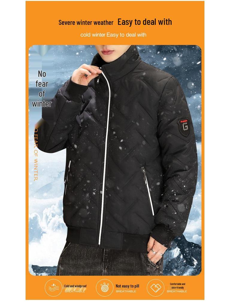 Men's Lightweight Autumn Winter Cotton Jacket - 2025 Trendy Stand Collar, Pearl Cotton Warm Top