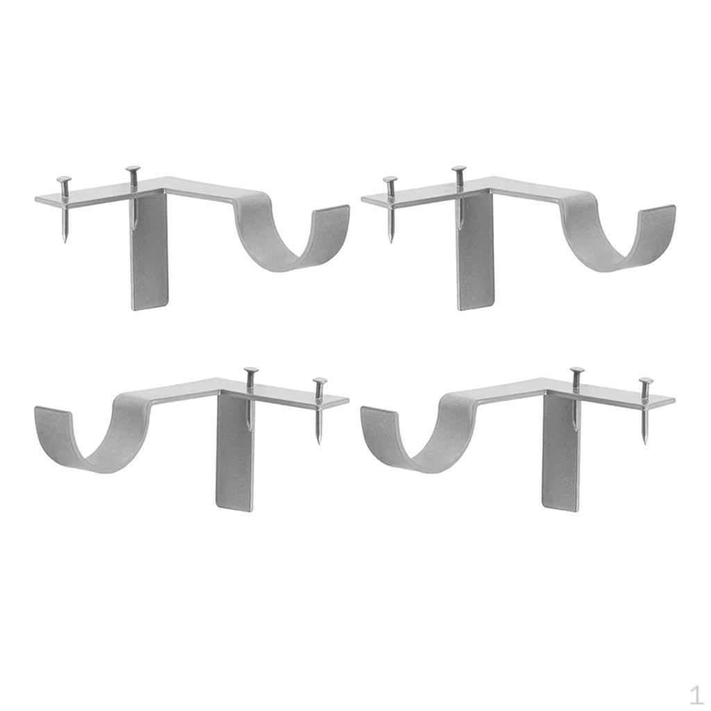 4Pcs Metal Curtain Pole Rod Wall Window Bracket Hook Holder Single Silver