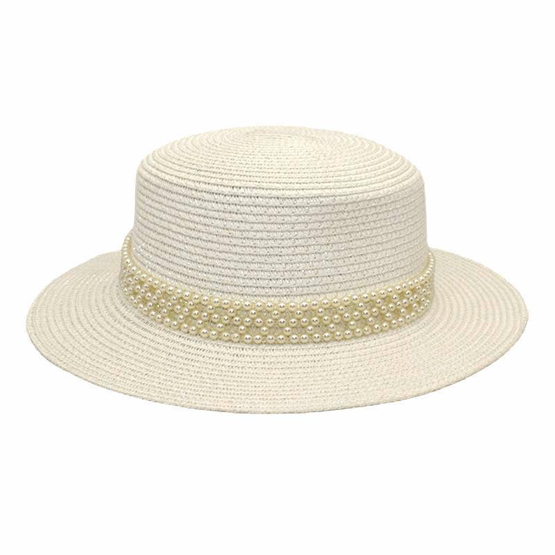 French hat summer new pearl flat top hat women's casual sun hat princess top hat trend
