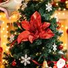 Christmas Flower Ornament Artificial Poinsettia with Stem, Glitter Faux for Seasonal Floral Decor Party, Red Xmas Tree, Wreath Decoration Layered