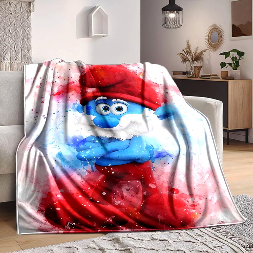 1Pc Colorful Smurf Watercolor Art Blanket Soft And Comfortable Casual Warm Camping Travel Christmas Halloween Xmas Gift M924322