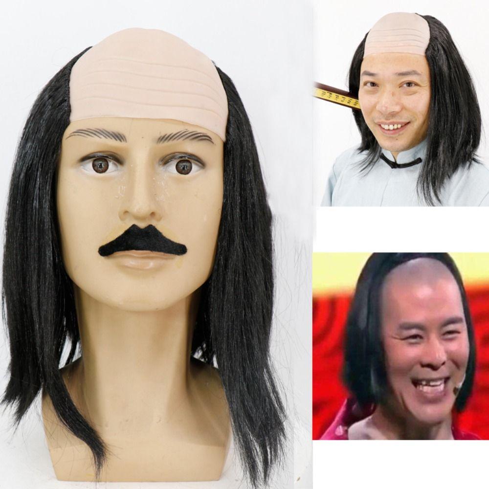 Props Old Man Bald Wig Colored Halloween Balding Wig Funny Bald Wig Masquerade Show