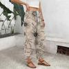 Women's Casual Straight Wide Leg Button Print Pattern Pants for Everyday Wear