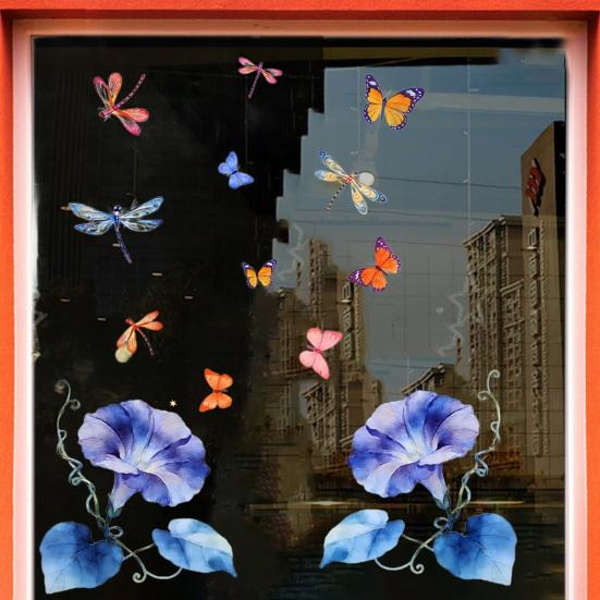 Spring Floral Window Clings Morning Glory Butterfly Dragonfly Static Glass Decals Reusable Sticker for Home Office Glass Doors Windows
