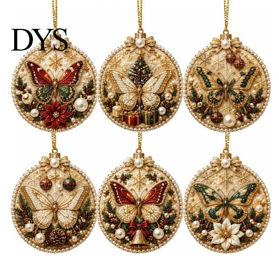 Indoor Outdoor Christmas Decorations 6 Pcs Pearl Art Ornaments, 2D Flat Acrylic Holiday Tree Pendant, Creative Ornaments Effect Hanging Decoration for
