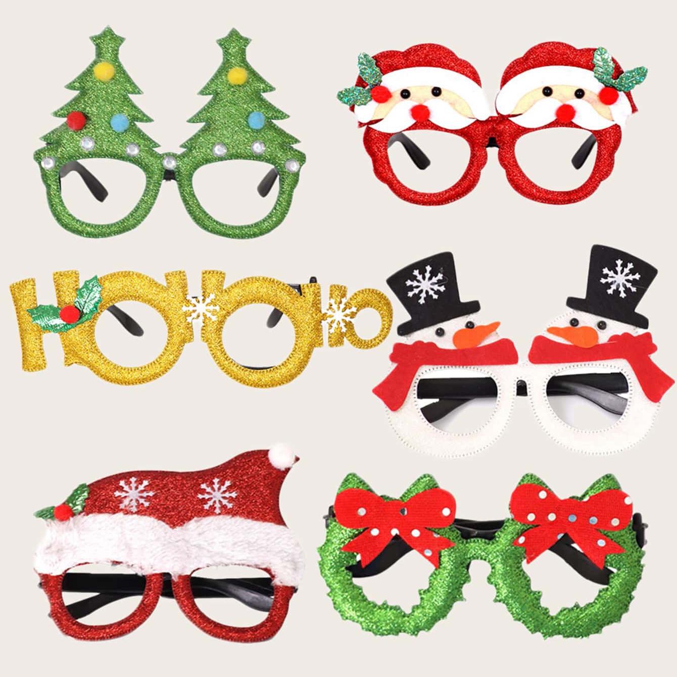 

1 шт. - Яркие бумажные очки в форме Санта-Клауса и рождественской елки - Забавный фотореквизит и рождественские украшения