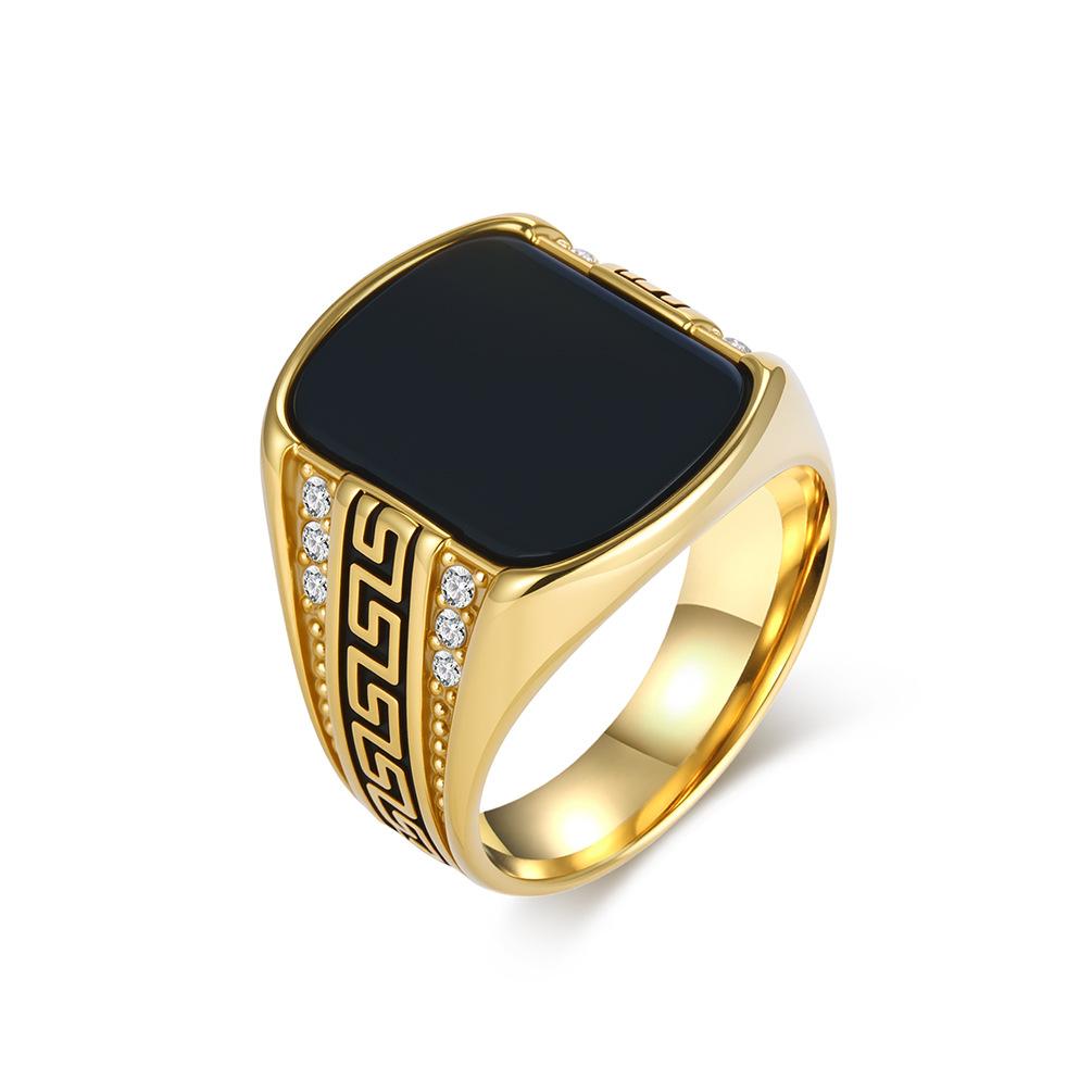 2025 Retro Great Wall Pattern Black Gemstone Ring for Men's Personalized Fashion Ring