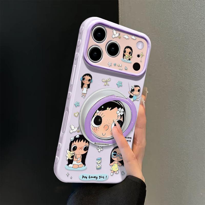 Applicable to 17promax iPhone case 15 cute cartoon 16 Xiaoyu rotating bracket iphone14 girl 13