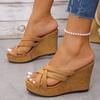 2026 Summer Cross Strap Wedge Slippers for Women Plus Size Suede Platform Peep Toe Outdoor Women Shoes High Heels Slide Sandals