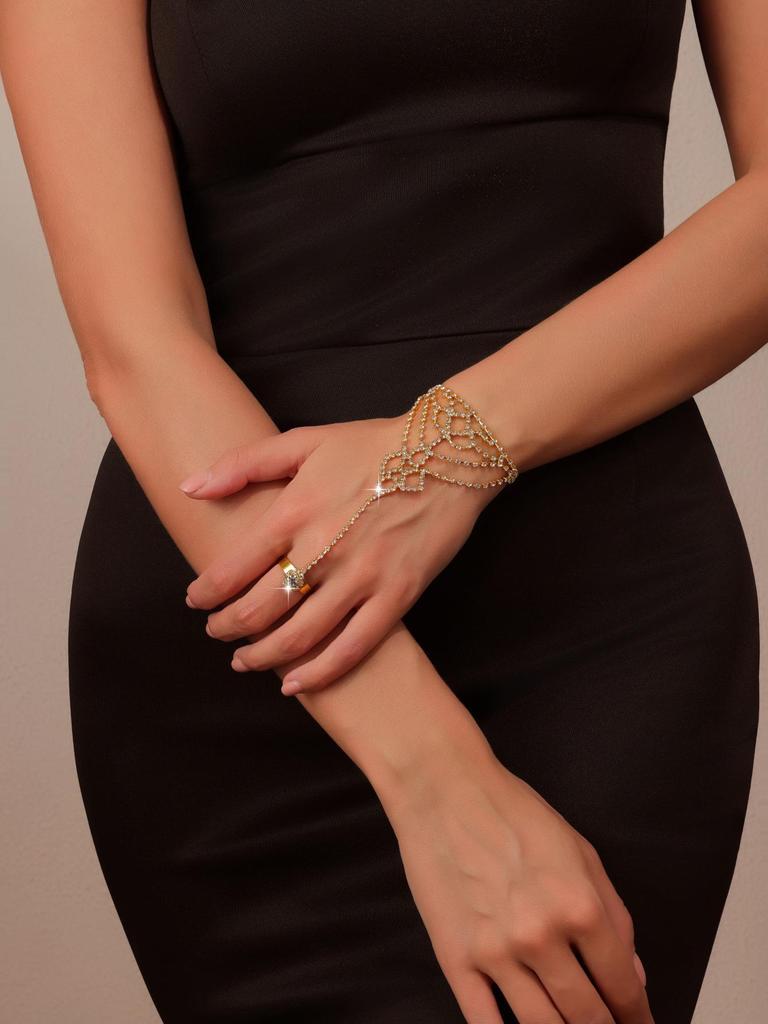 Trendige Strass-Fingerlose Handkette mit europäischem und amerikanischem Flair