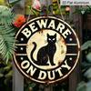 2D Flat 1pc, 8x8 In, Vintage Aluminum Metal Sign - Black Cat "BEWARE ON DUTY" Rustic Wall Decor for Farmhouse, Home, Garage, Bar, Garden & Coffee
