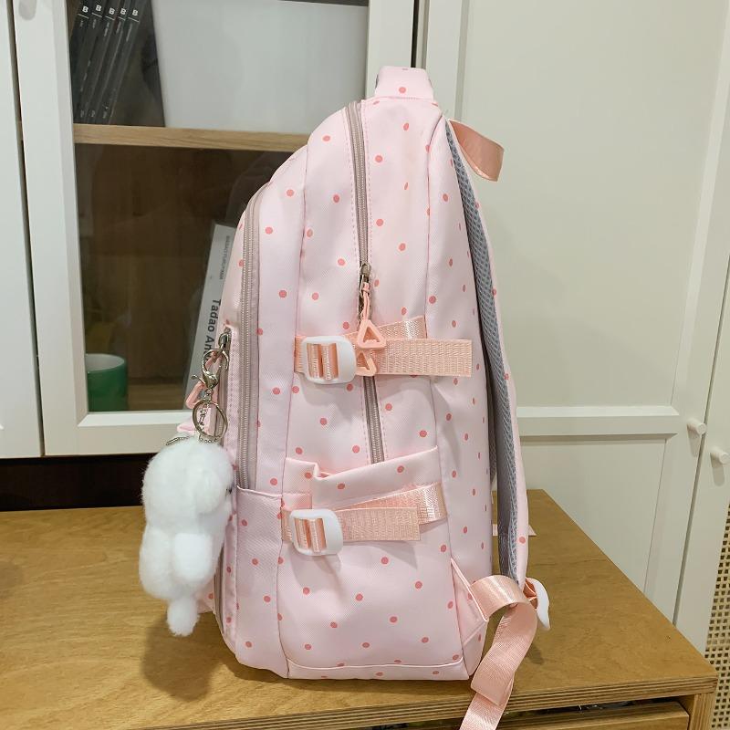 Einfacher Nylon-Rucksack mit Polka-Dots, niedliches Design, lässiger Schülerrucksack mit großem Fassungsvermögen und mehreren Fächern, geeignet für den täglichen Gebrauch und die Schule.