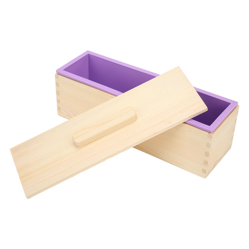 Soap Loaf Mold Flexible Purple Silicone DIY Hand Made Soap Toast Wooden Box Mould Kit With Lid