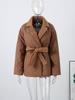 Women's Collar Tied Waistband Jacquard Thick Jacket Top