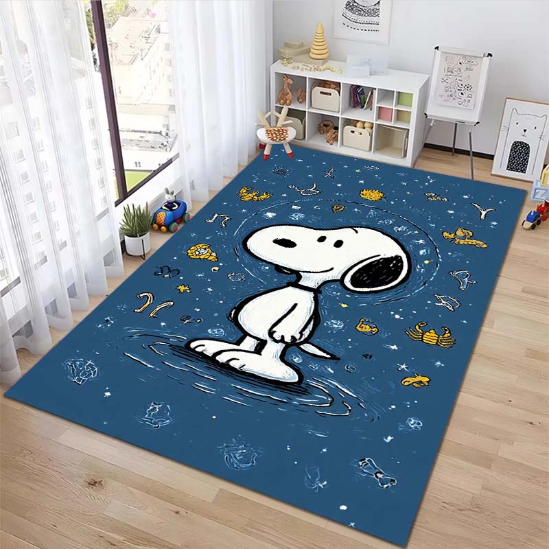 Rug with a Snoopy cartoon print, non-slip and stain-resistant, perfect for home decoration and as a gift for friends and family.