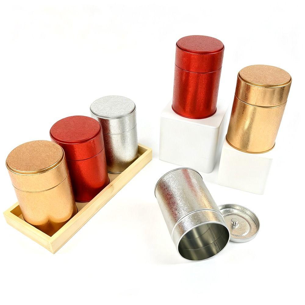 Circular Shape Tea Jar Stainless Steel Iron Can Ice Cracks Pattern Metal Box  Tea Storage