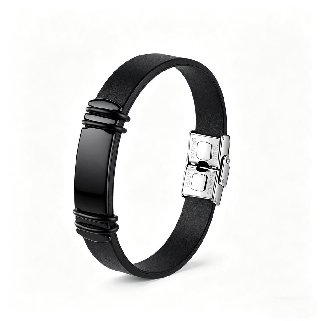Europäisches & Amerikanisches Minimalistisches Geflochtenes Lederarmband mit Gravierbarer Edelstahlplatte