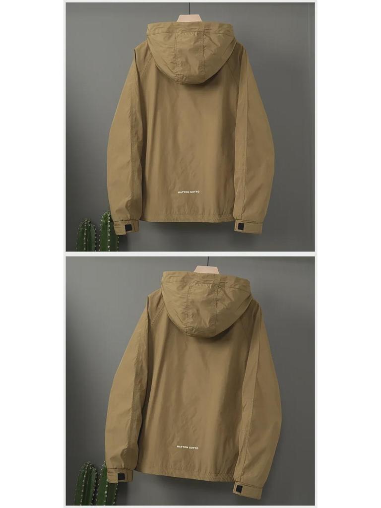 Men's American Style Waterproof Hooded Jacket - Trendy, Casual, Loose-Fit for Spring and Autumn 2024