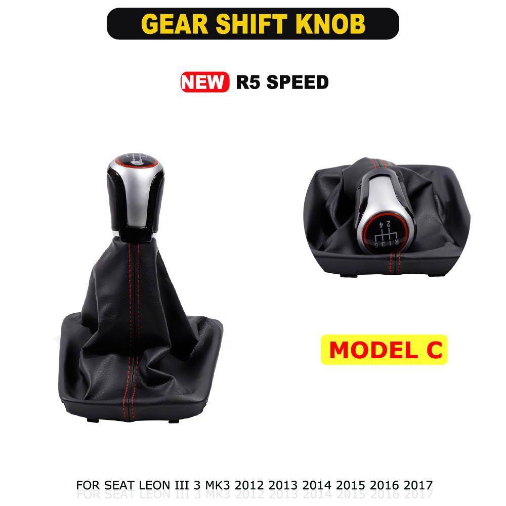 Gear Stick Shift Knob Manual 5/6 Speed For Seat Leon III 3 MK3 2012-2017 With Black Leather Boot Cover Red Line for Seat Leon 3
