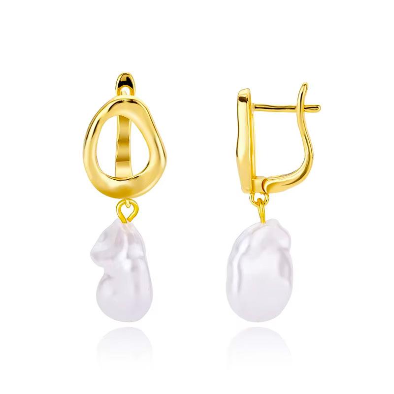 Süßwasserperlen-Ohrringe Ins Geometrische Runde Imitationsperlen-Ohrringe