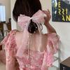 Bow Spring Clip Crystal Twisted Beads Streamer Women Girls Pink Sweet Hairpin Hair Clip Fashion Girls Hair Accessories Headwear