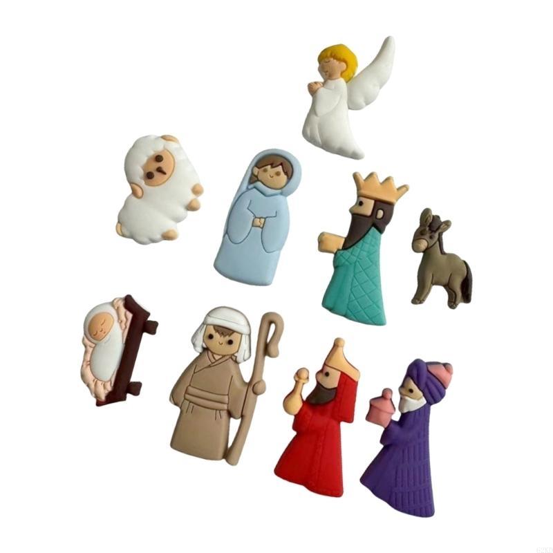 62KD 9Pcs Christmas Collection Button Novelty Nativity Scene Flat Back Embellishments Charm for Craft DIY Holiday Projects