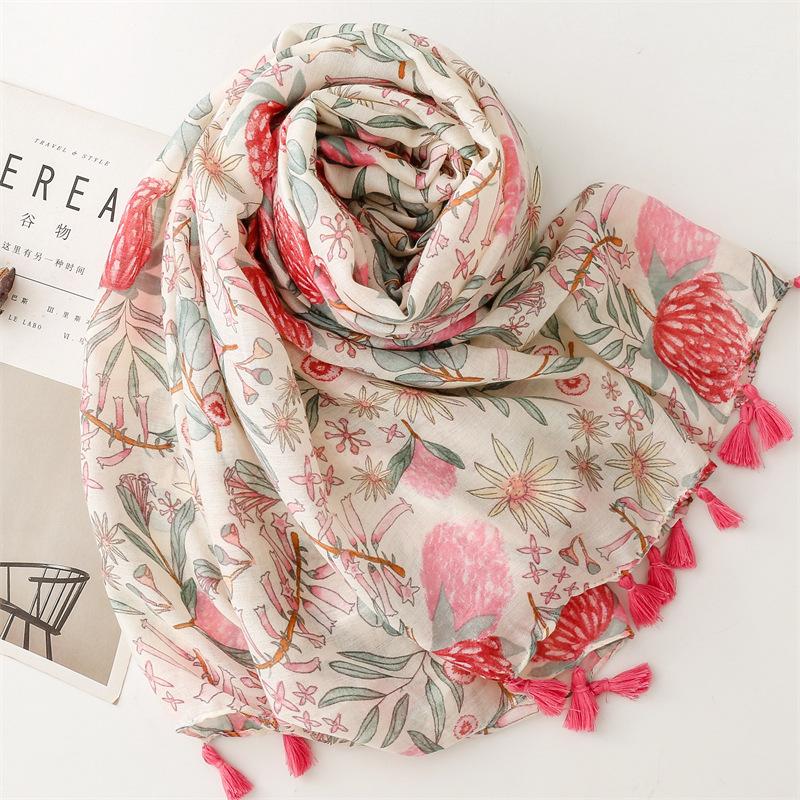 88*180cm Erdbeermuster Damen Viskose Schal Winter Warmer Schal Baumwolle Leinen Gefühl Foulard Quaste Pashmina Muslimischer Hijab Wickel