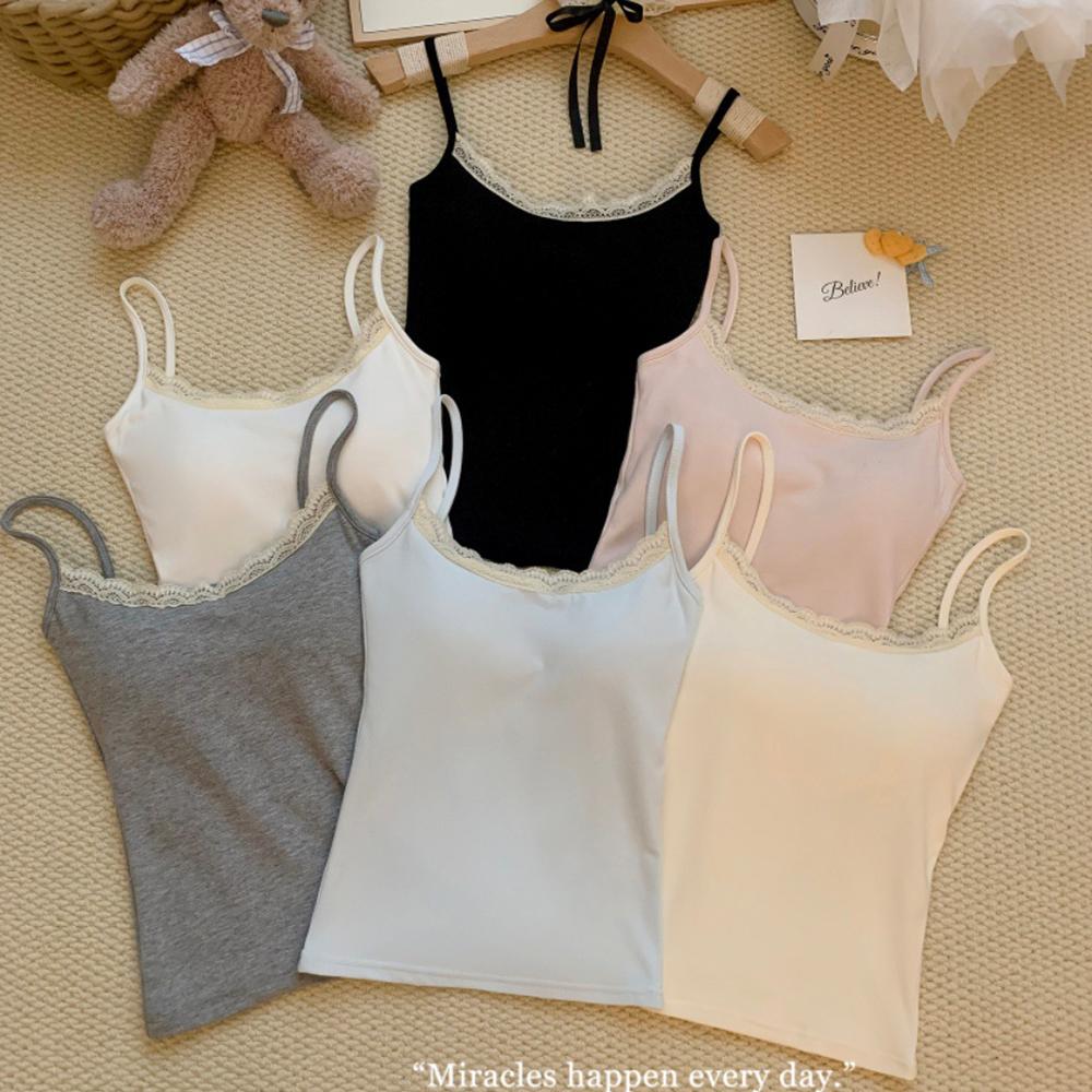 Bow Lace Spaghetti Strap Camisole Women Padded Backless Crop Tank Top