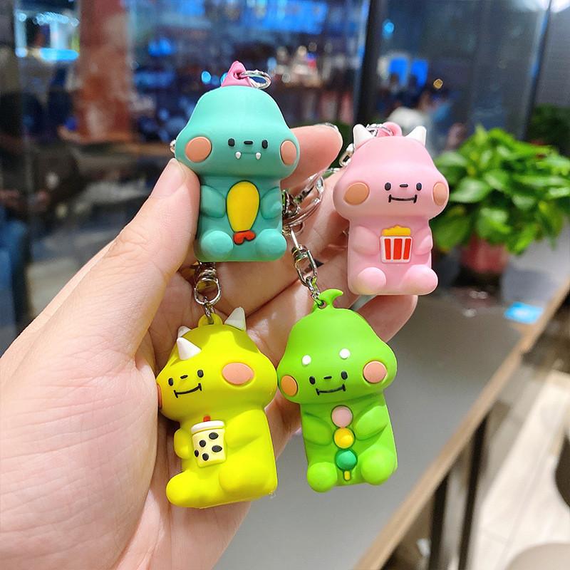 Adorable Silicone Keychain With Cute Dinosaur Cartoon Design For Bags And Keys