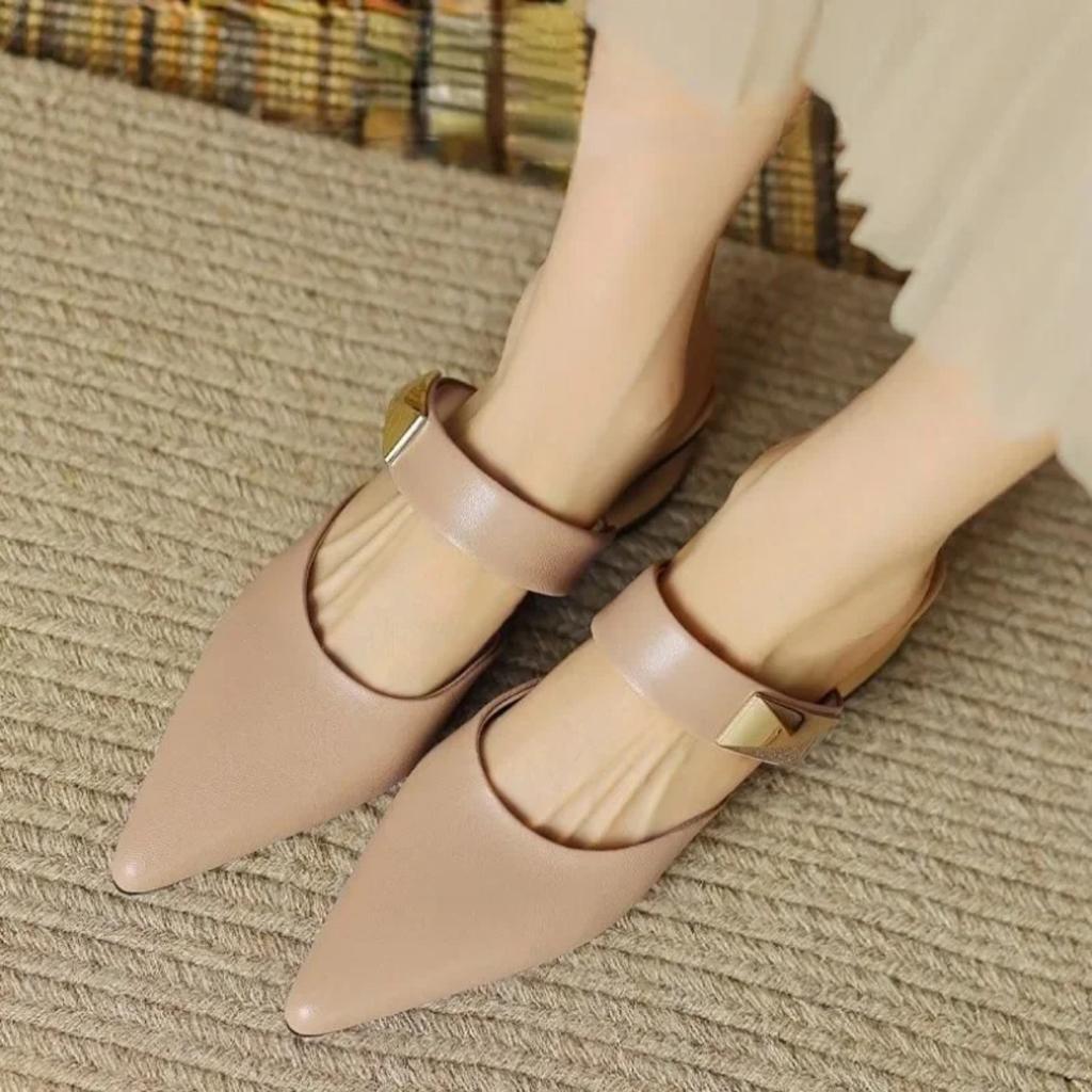 Women Summer For 2024 Shoes New Fashion Pointed Solid Simple Half Womens Slippers Comfortable Outside Leather Shoes Female