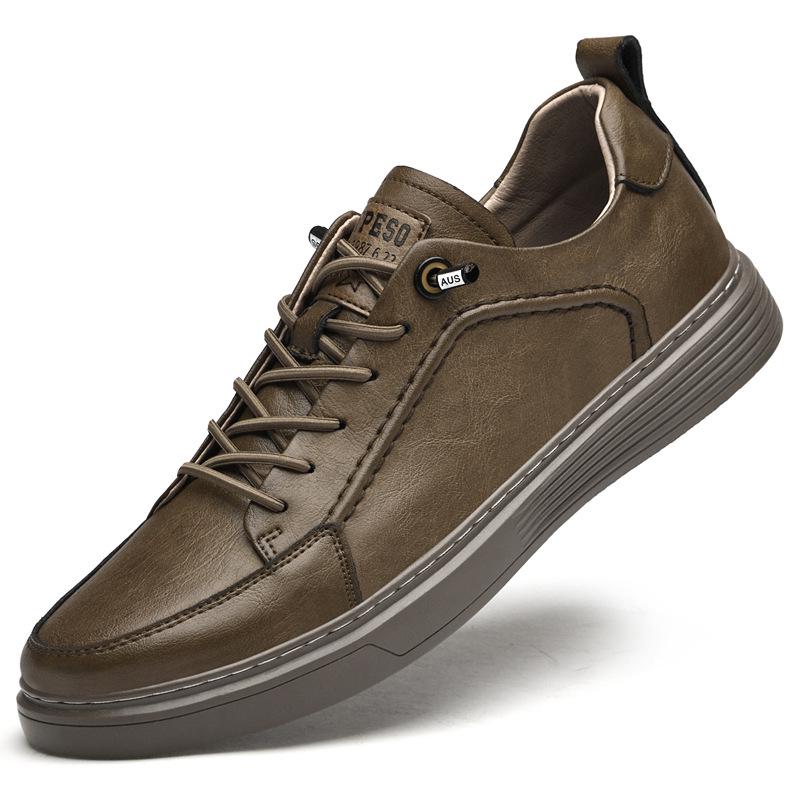 Men s Genuine Leather No-Tie Low-Top Retro Board Shoes for Trendy Work and Casual Wear. 38 хаки