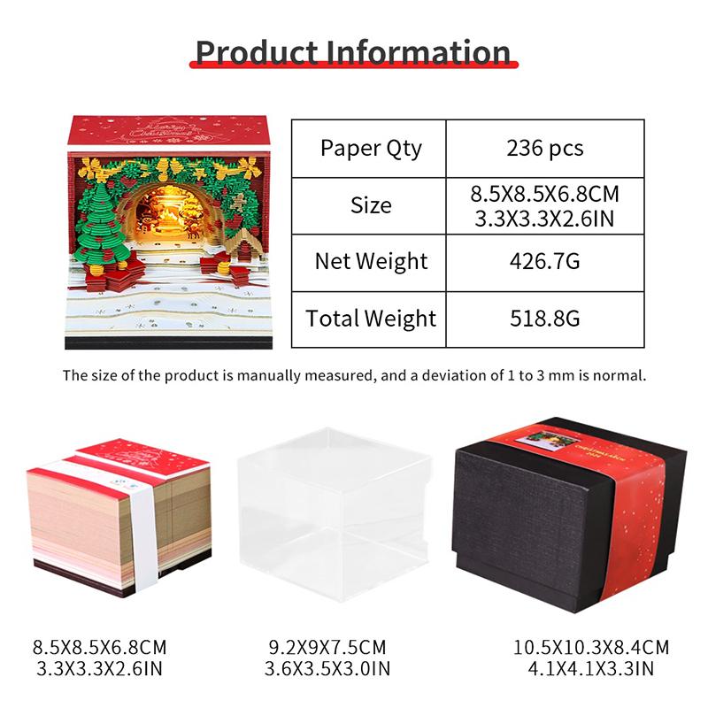 Time Piece Calendar 2026 Desk Calendar With Led Light 3D Tear-Away Calendar Paper Carving Art Memo Pad Notepad Gift Christmas