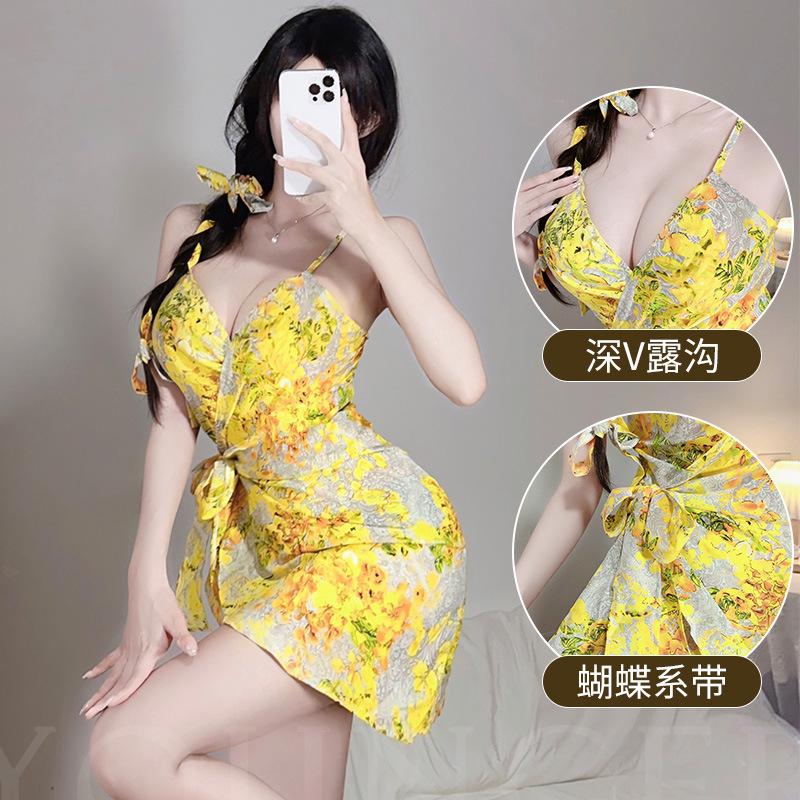Yellow War Robe Sexy Women's Erotic Women's Underwear Tight Suspenders Passion Seduction Women's Midnight Charm Suit