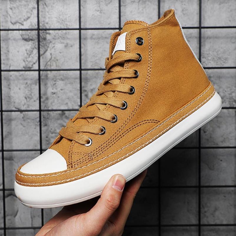 Men's High Top Canvas Shoes Black White Men Casual Sneakers Fashion Lace-up Vulcanize Shoes Cool Street Sports Brand Flats