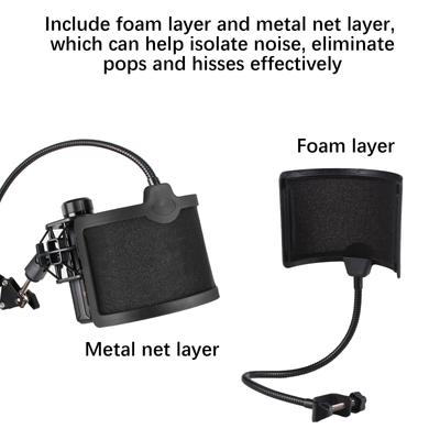 U Type Bop Net Pop Filter with Flexible Shaft Acoustic Filter Microphone Dedicated Wind Noise Net Wind Screen