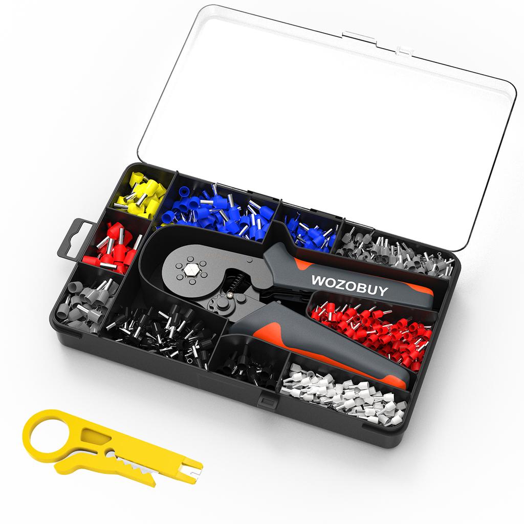 Ferrule Crimping Tool Kit, AWG 23-7 Self-Adjusting Crimping Pliers+Stripper | WOZOBUY Brand Electric Tools Set
